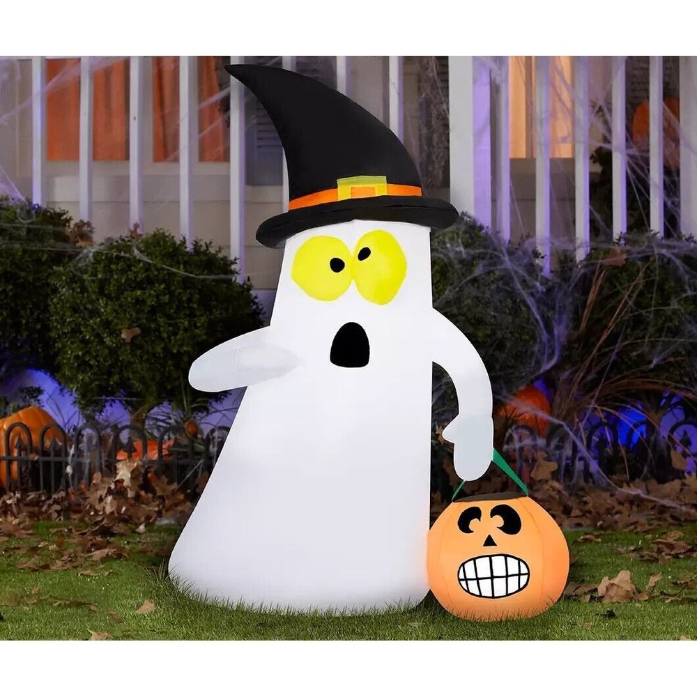 Gemmy 3.5 Ft Airblown Inflatable Ghost Candy Basket Jack‎ O' Lantern LED Lights